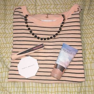 Forever 21 XL Peach and Black Striped Cropped Tee